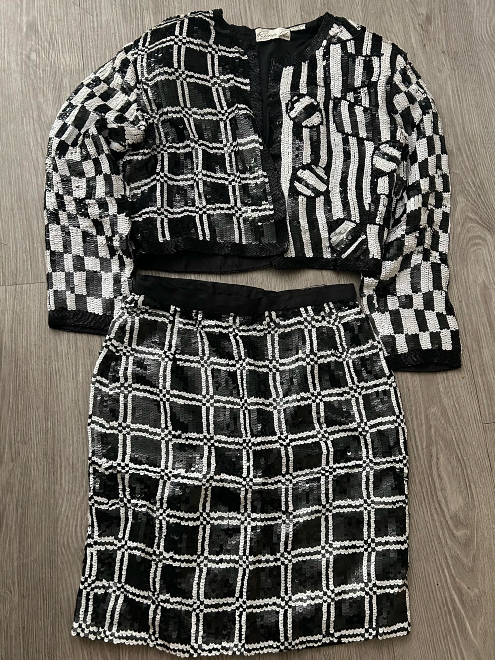 ⭐️FRAN FINE APPROVED⭐️ 80s Black and White Sequin Grid Two-Piece Set